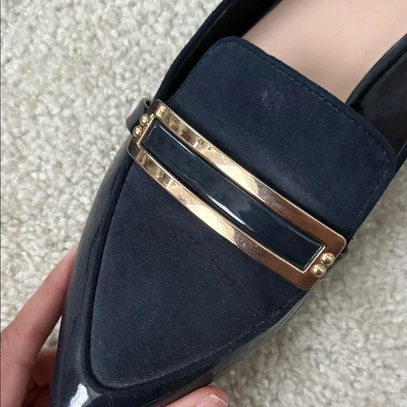 Zara Women's Navy Loafers with Gold Accent size 40 - Picture 3 of 7
